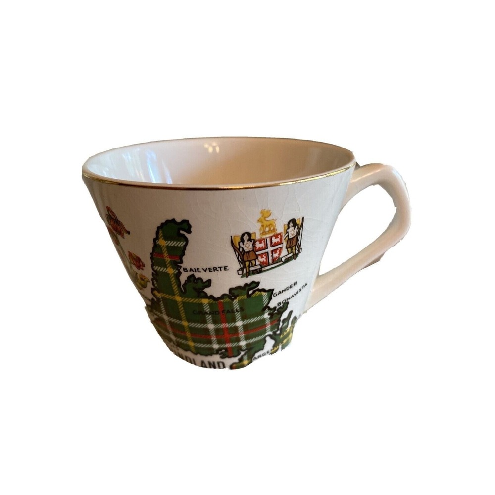 Lord Nelson Pottery Tea Cup White Newfoundland Tartan Map Souvenir Made England